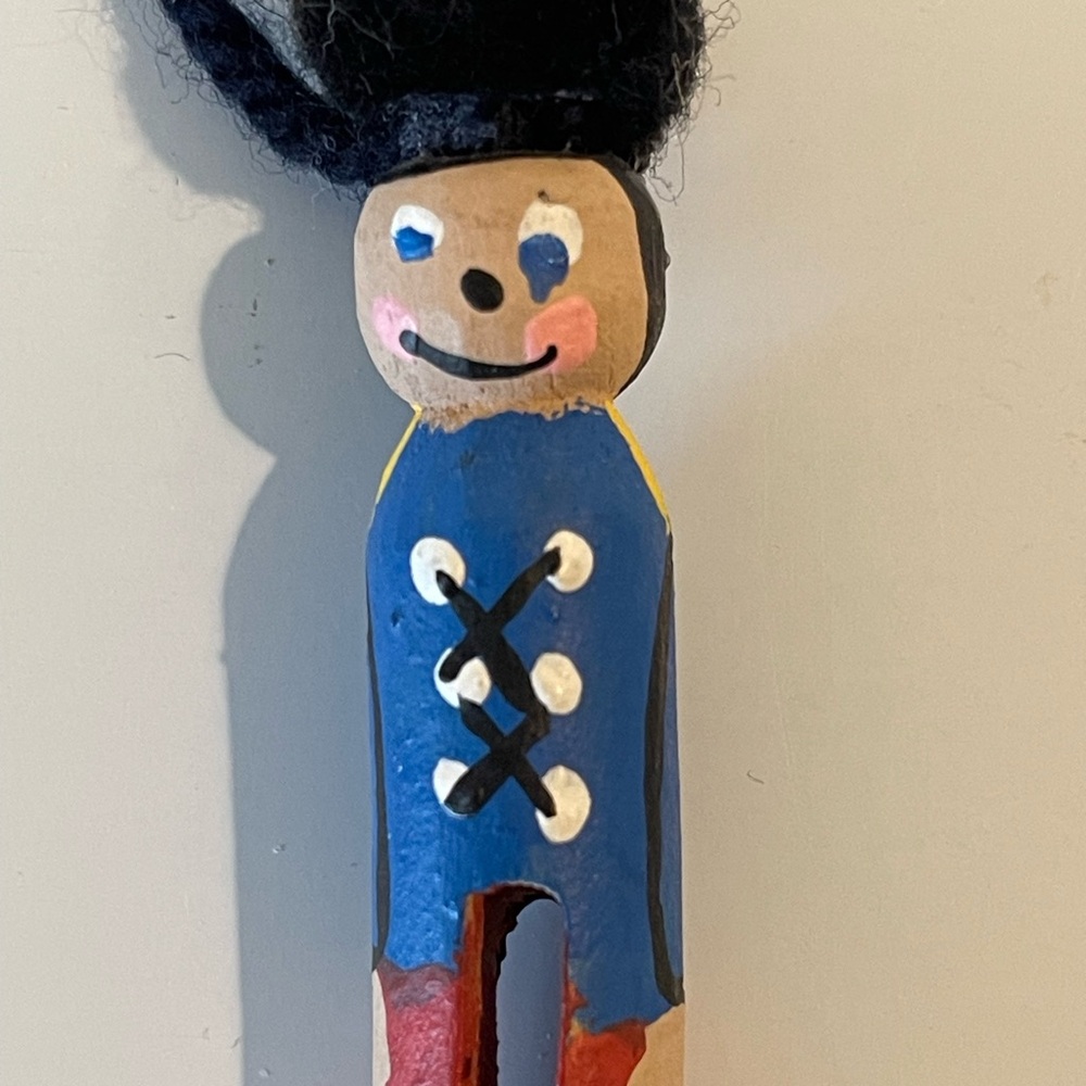 Soldier Wooden Clothespin 1970s Hand Painted Christmas Ornament